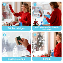 Salcar Weihnachts dekohäuschen Fensterbilder 9 Bögen – Winterliche Kanalhäuser, Tannenbäume & Schneeflocken, Wiederverwendbare Fenstersticker aus PVC für Fenster & Glas