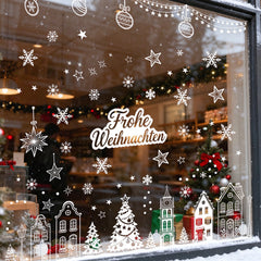 Salcar Weihnachts dekohäuschen Fensterbilder 9 Bögen – Winterliche Kanalhäuser, Tannenbäume & Schneeflocken, Wiederverwendbare Fenstersticker aus PVC für Fenster & Glas