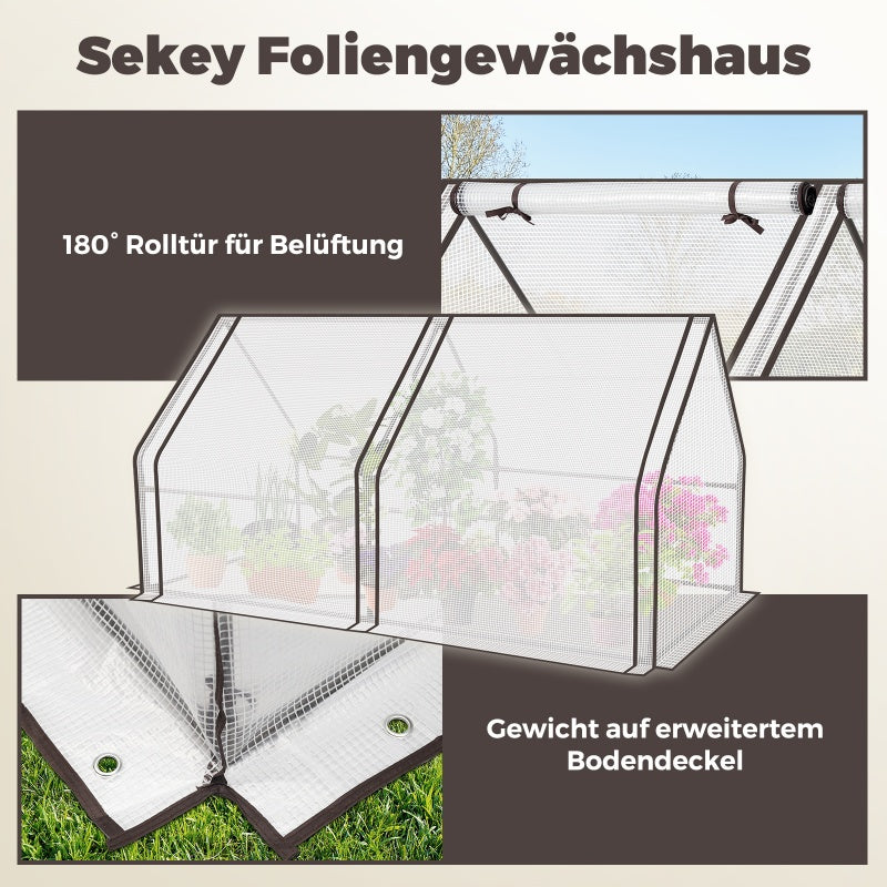 Sekey foil greenhouse with two zip doors 180 x 90 x 90 cm, white