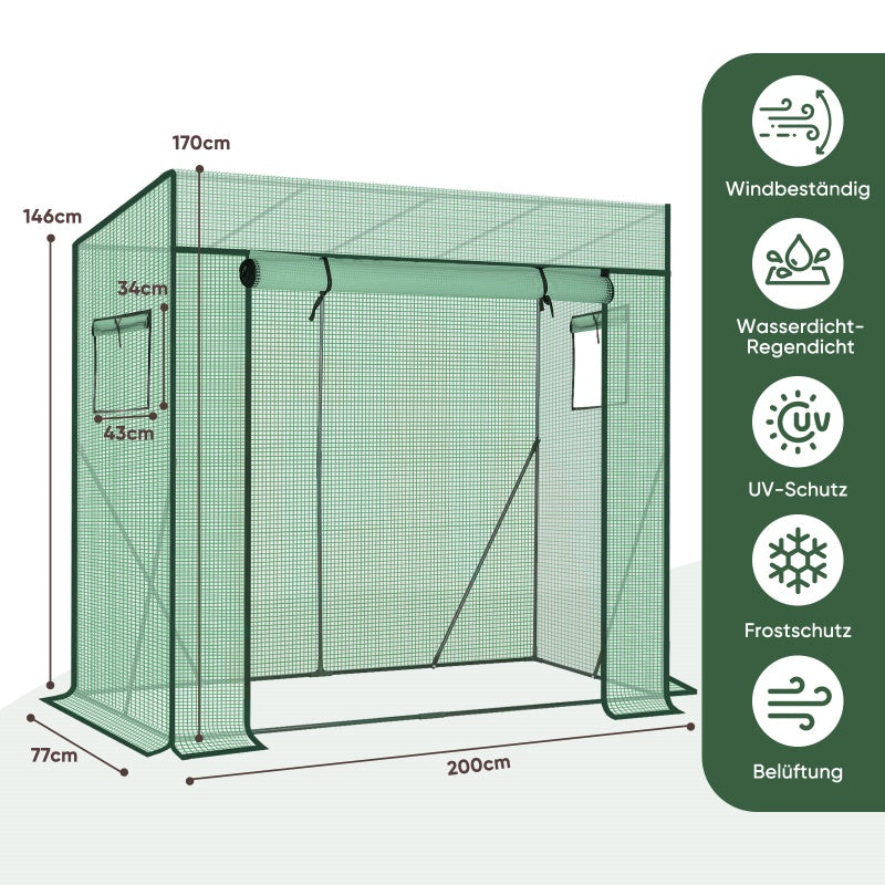 Sekey foil greenhouse with pitched roof, 200 cm x 77 cm x 146/169 cm