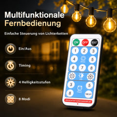 LED Solar Lichterkette mit Fernbedienung, 8 Modi und Dimmfunktion