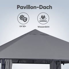 Sekey Garten Pavillon 3x3 m Wasserdicht Stabil Partyzelt, Gartenzelt mit 4 Seitenteile Reißverschluss, 180g/㎡ Polyester