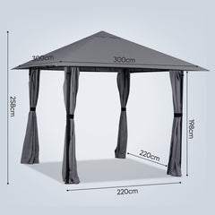 Sekey Garten Pavillon 3x3 m Wasserdicht Stabil Partyzelt, Gartenzelt mit 4 Seitenteile Reißverschluss, 180g/㎡ Polyester