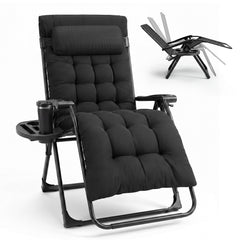 Sekey XXL Gartenliege klappbar – 74 cm breite Sonnenliege mit Polsterauflage, 3-fach verstellbarer Rückenlehne, Nackenkissen & Getränkehalter, bis 150 kg