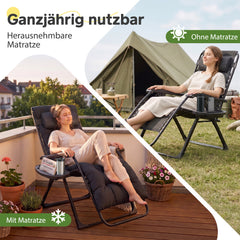 Sekey XXL Gartenliege klappbar – 74 cm breite Sonnenliege mit Polsterauflage, 3-fach verstellbarer Rückenlehne, Nackenkissen & Getränkehalter, bis 150 kg