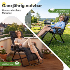 Sekey Gartenliege klappbar gepolstert – 3-fach verstellbare Sonnenliege mit Auflage, Nackenkissen & Getränkehalter, bis 150 kg