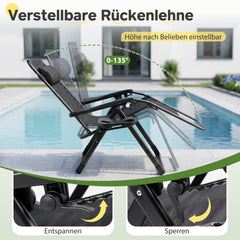 Sekey Gartenliege klappbar gepolstert – 3-fach verstellbare Sonnenliege mit Auflage, Nackenkissen & Getränkehalter, bis 150 kg