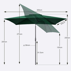 Sekey 300 x 200 cm Alu Sonnenschirm mit Kurbel, Sonnenschutz UV50+