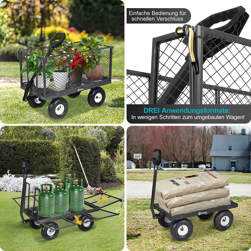 Sekey 200L / 500KG garden cart with removable side panels and solid rubber pneumatic tires