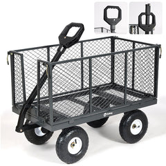 Sekey 200L / 500KG garden cart with removable side panels and solid rubber pneumatic tires