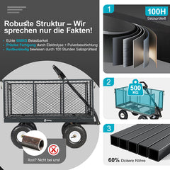 Sekey 200L / 500KG garden trolley with removable side panels and pneumatic tires 