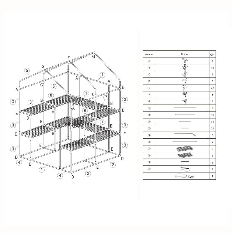 Sekey Begehbares Foliengewächshaus mit 10 Regalen, 143 cm x 143 cm x 195 cm