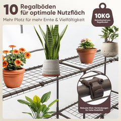 Sekey walk-in greenhouse with 10 shelves, 143 cm x 143 cm x 195 cm