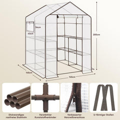 Sekey walk-in greenhouse with 10 shelves, 143 cm x 143 cm x 195 cm