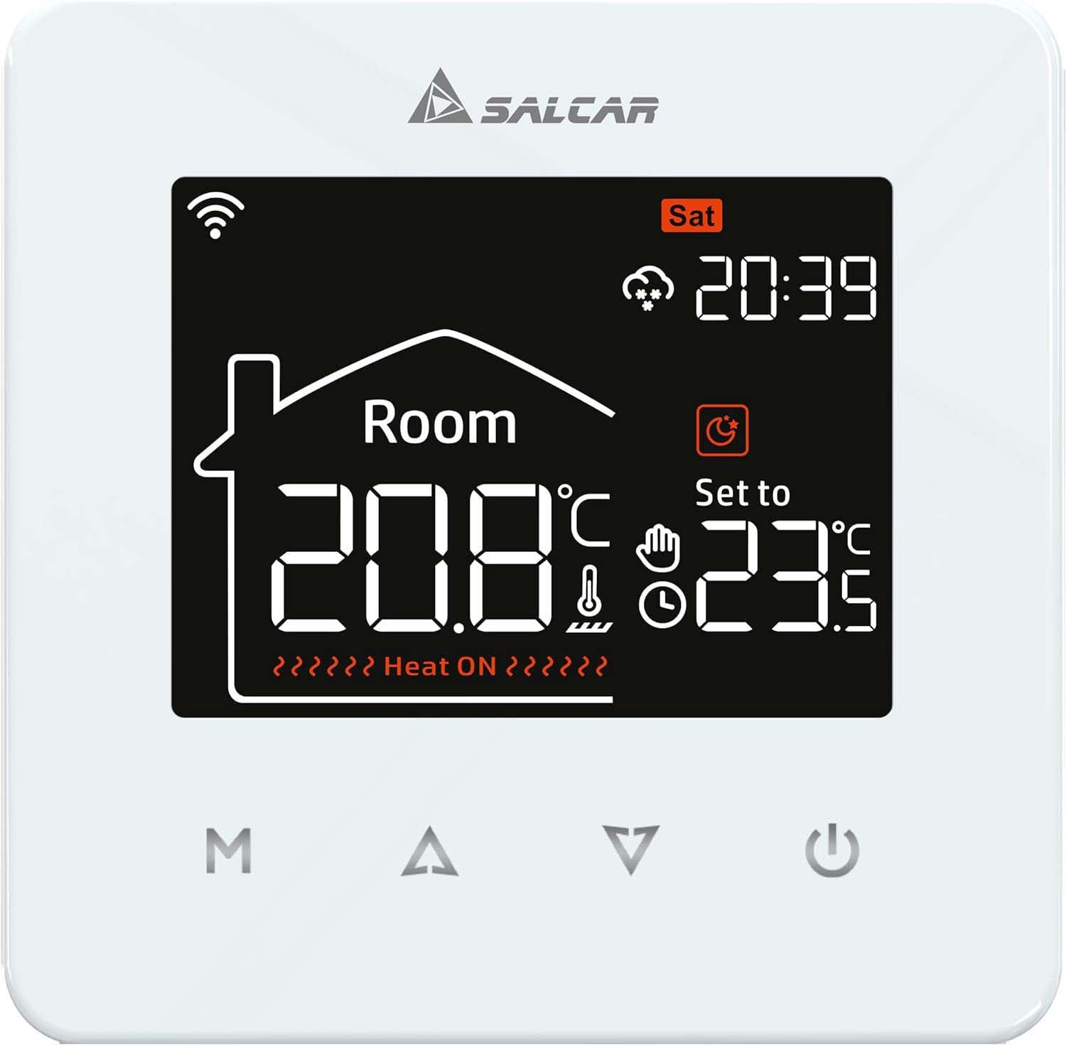 SALCAR Smart WLAN Raumthermostat für Elektrische Fußbodenheizung – 16A Touchscreen Thermostat mit LCD-Display, App- & Sprachsteuerung, Kompatibel mit Alexa & Tuya, Weiß, Programmierbar