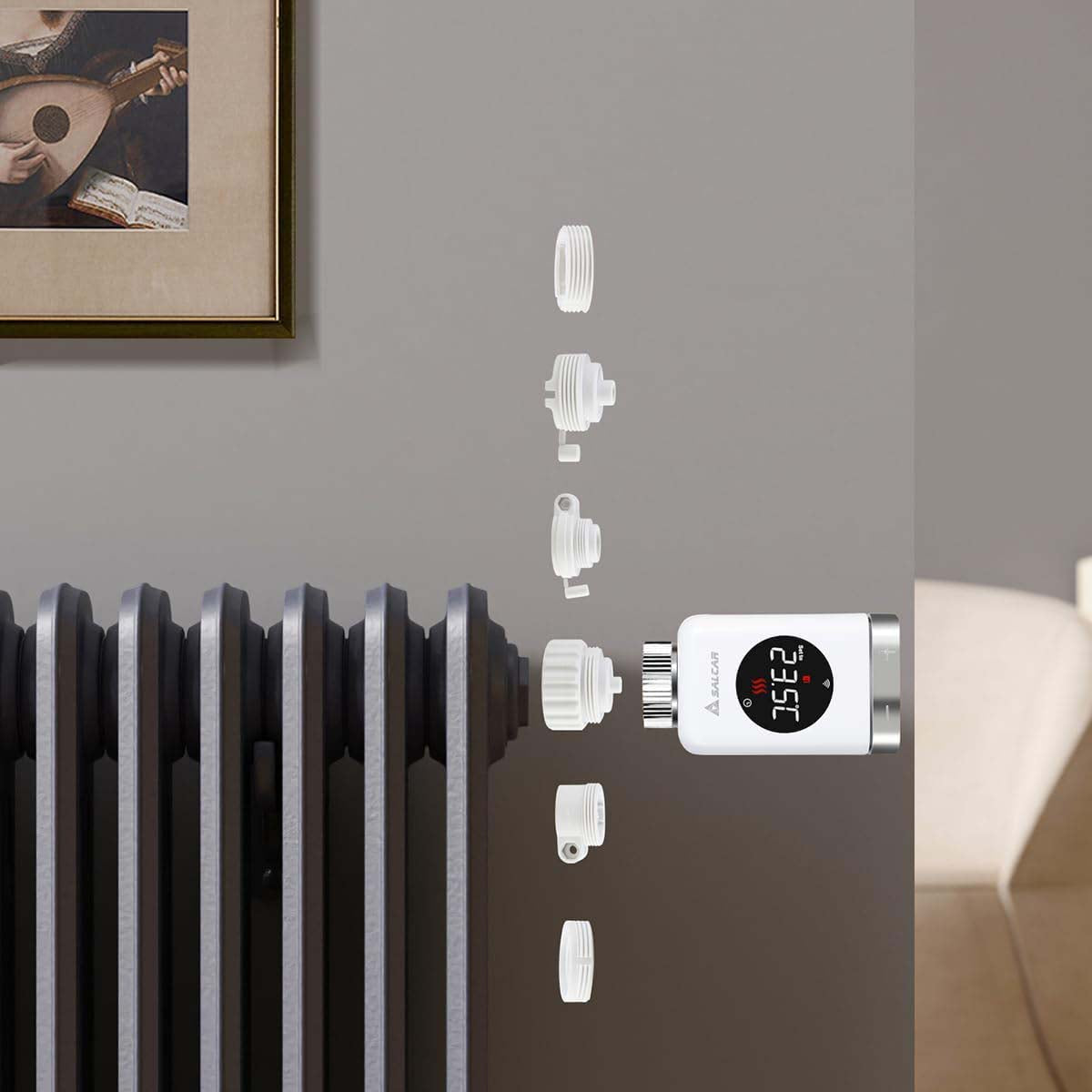 SALCAR Smart Heizkörperthermostat TRV801W – WLAN Thermostat mit LCD-Display, Kompatibel mit Alexa & Google Home, App-Steuerung über Tuya, Kein Gateway Erforderlich