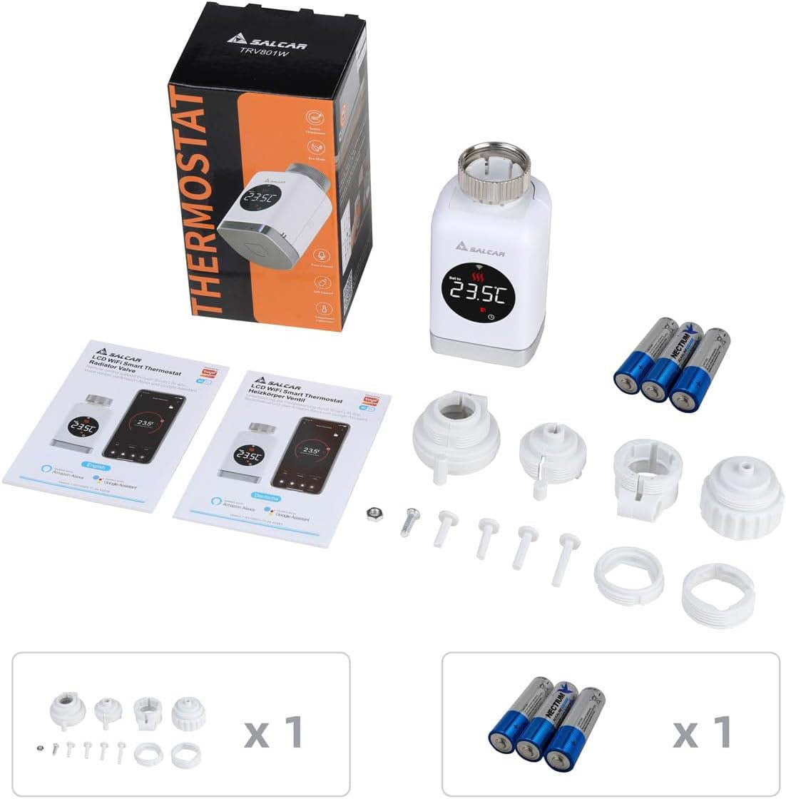 SALCAR Smart Heizkörperthermostat TRV801W – WLAN Thermostat mit LCD-Display, Kompatibel mit Alexa & Google Home, App-Steuerung über Tuya, Kein Gateway Erforderlich