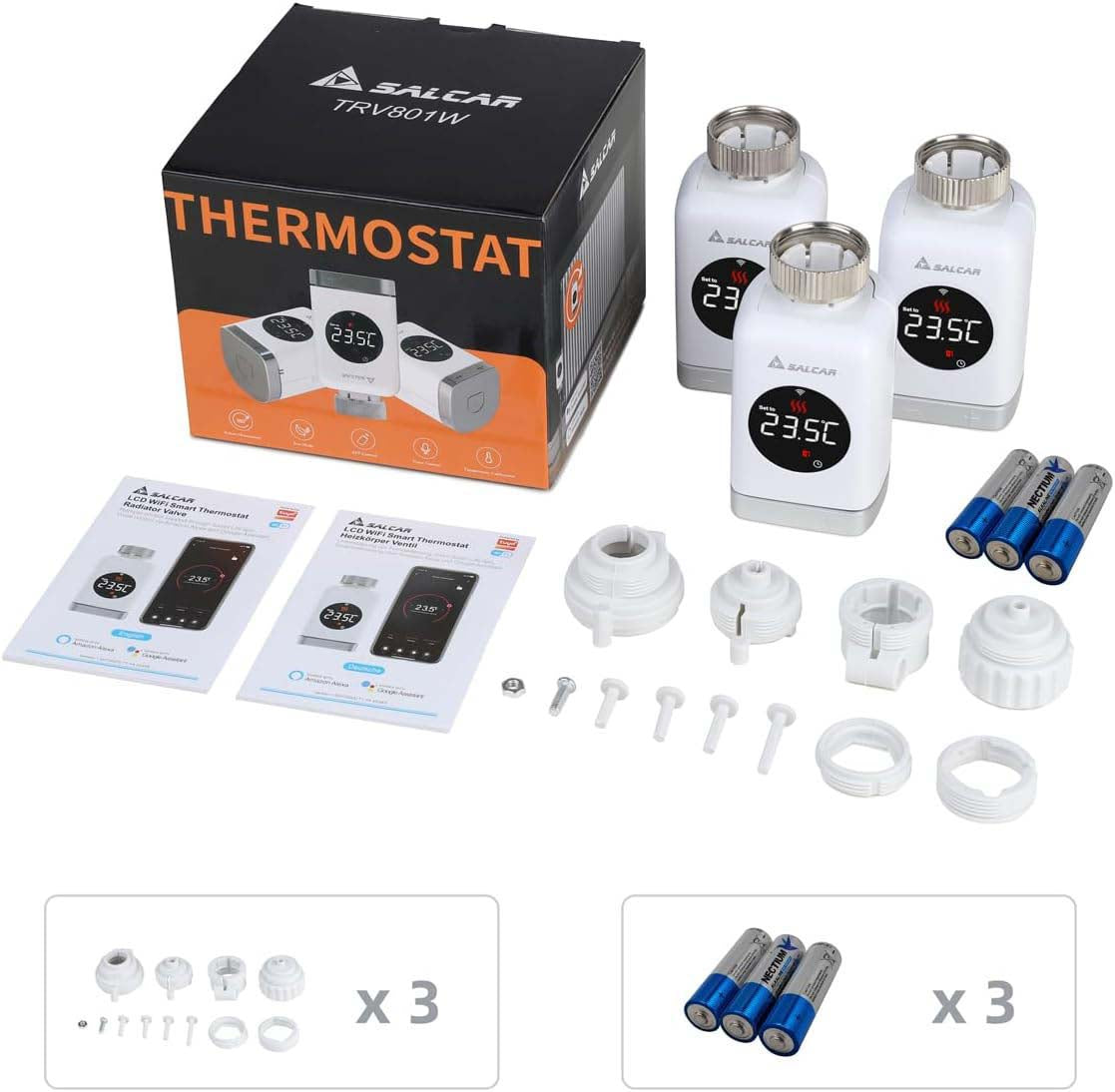 SALCAR WLAN Heizkörperthermostat – Smartes Thermostat für Heizkörper, Kompatibel mit Alexa & Google Assistant, App-Steuerung über Tuya, Programmierbar, Kein Gateway Erforderlich