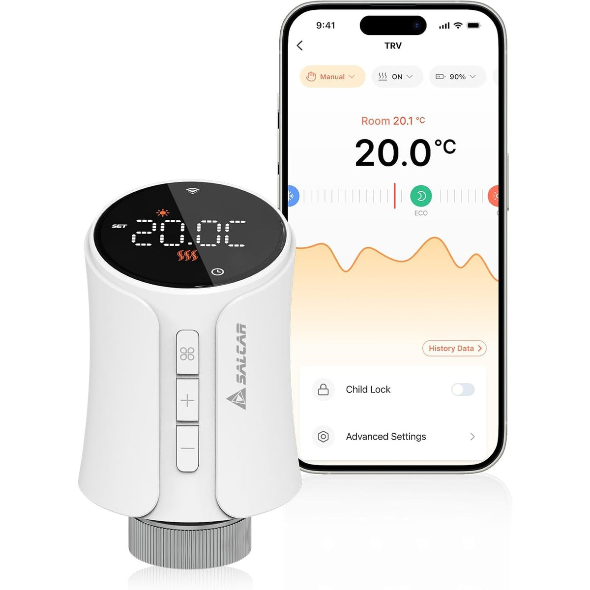 Salcar Smartes Heizkörperthermostat WLAN – WiFi Heizungsthermostat mit Tuya App, kompatibel mit Amazon Alexa & Google Home, programmierbar, ohne Gateway, Smart Heizkörperthermostat