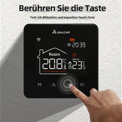 Salcar WLAN Thermostat für elektrische Fußbodenheizung – Smart Raumthermostat mit LCD-Touchscreen, 16A, programmierbar, kompatibel mit Amazon Alexa & Google Assistant, Schwarz