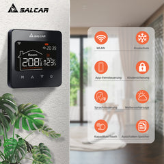 Salcar WLAN Thermostat für elektrische Fußbodenheizung – Smart Raumthermostat mit LCD-Touchscreen, 16A, programmierbar, kompatibel mit Amazon Alexa & Google Assistant, Schwarz