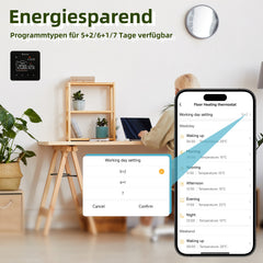 Salcar WLAN Thermostat für elektrische Fußbodenheizung – Smart Raumthermostat mit LCD-Touchscreen, 16A, programmierbar, kompatibel mit Amazon Alexa & Google Assistant, Schwarz