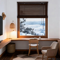 Sekey Holzjalousie Klemmfix ohne Bohren – Echtholz Jalousie in Dunkelbraunoptik mit 35 mm Lamellen, flexible Montage für Fenster