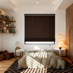 Sekey Holzjalousie Klemmfix ohne Bohren – Echtholz Jalousie in Dunkelbraunoptik mit 35 mm Lamellen, flexible Montage für Fenster