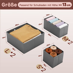 Sekey Aufbewahrungsboxen Set S – 6er Stoffboxen in verschiedenen Größen | Faltbar, formstabil & ideal für Schubladen