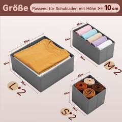 Sekey Aufbewahrungsboxen Set S – 6er Stoffboxen in verschiedenen Größen | Faltbar, formstabil & ideal für Schubladen
