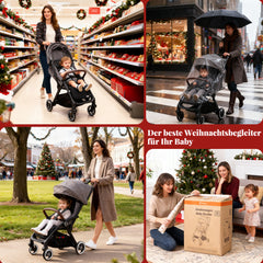 Sekey BW732 Reise-Kinderwagen – Ultraleicht & Einhand-klappbar | 3-fach verstellbare Rückenlehne, 4-Rad-Federung, Regenschutz, 5-Punkt-Gurt, Handgepäckgeeignet