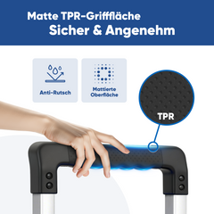 Sekey Klappbare Sackkarre 150 kg – Verstärkter Alurahmen, XXL Anti-Rutsch-Ladefläche, TPR-Räder, höhenverstellbarer Griff & 1-Sekunden-Faltung inkl. 2 Expanderseilen