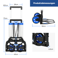 Sekey Klappbare Sackkarre 150 kg – Verstärkter Alurahmen, XXL Anti-Rutsch-Ladefläche, TPR-Räder, höhenverstellbarer Griff & 1-Sekunden-Faltung inkl. 2 Expanderseilen