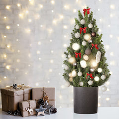 Salcar 50cm Artificial Christmas Tree Small with Base Pot, Nordmann Fir, made of 100% PE Injection Molding
