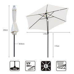 Sekey 270 cm aluminum parasol with crank, sun protection UV50+
