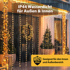 Salcar 2 x 2 m LED Lichtervorhang mit Fernbedienung, 200 LEDs, USB-betrieben
