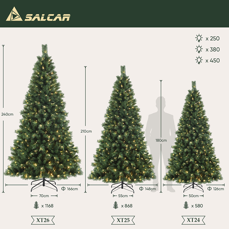 Salcar Artificial Christmas Tree with LED Lighting, Artificial Christmas Tree with LED, Christmas Decoration Christmas Tree with Christmas Tree Stand