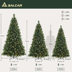 Salcar 120/150/180/210/240cm Künstlicher Weihnachtsbaum mit LED, mit 226/382/580/868/1168 Spitzen und 250/380/450 LEDs Salcar