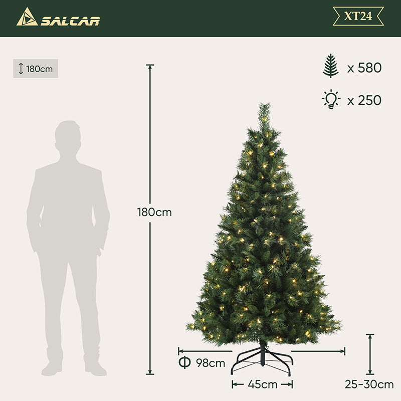 Salcar Artificial Christmas Tree with LED Lighting, Artificial Christmas Tree with LED, Christmas Decoration Christmas Tree with Christmas Tree Stand