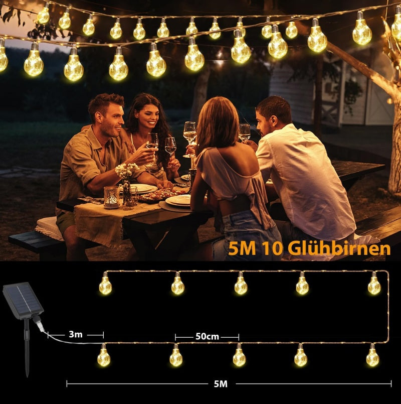 Salcar 5m/10m solar LED hemp rope fairy lights with 10/20 bulbs, 149/299 LEDs