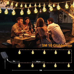 Salcar 5m/10m solar LED hemp rope fairy lights with 10/20 bulbs, 149/299 LEDs