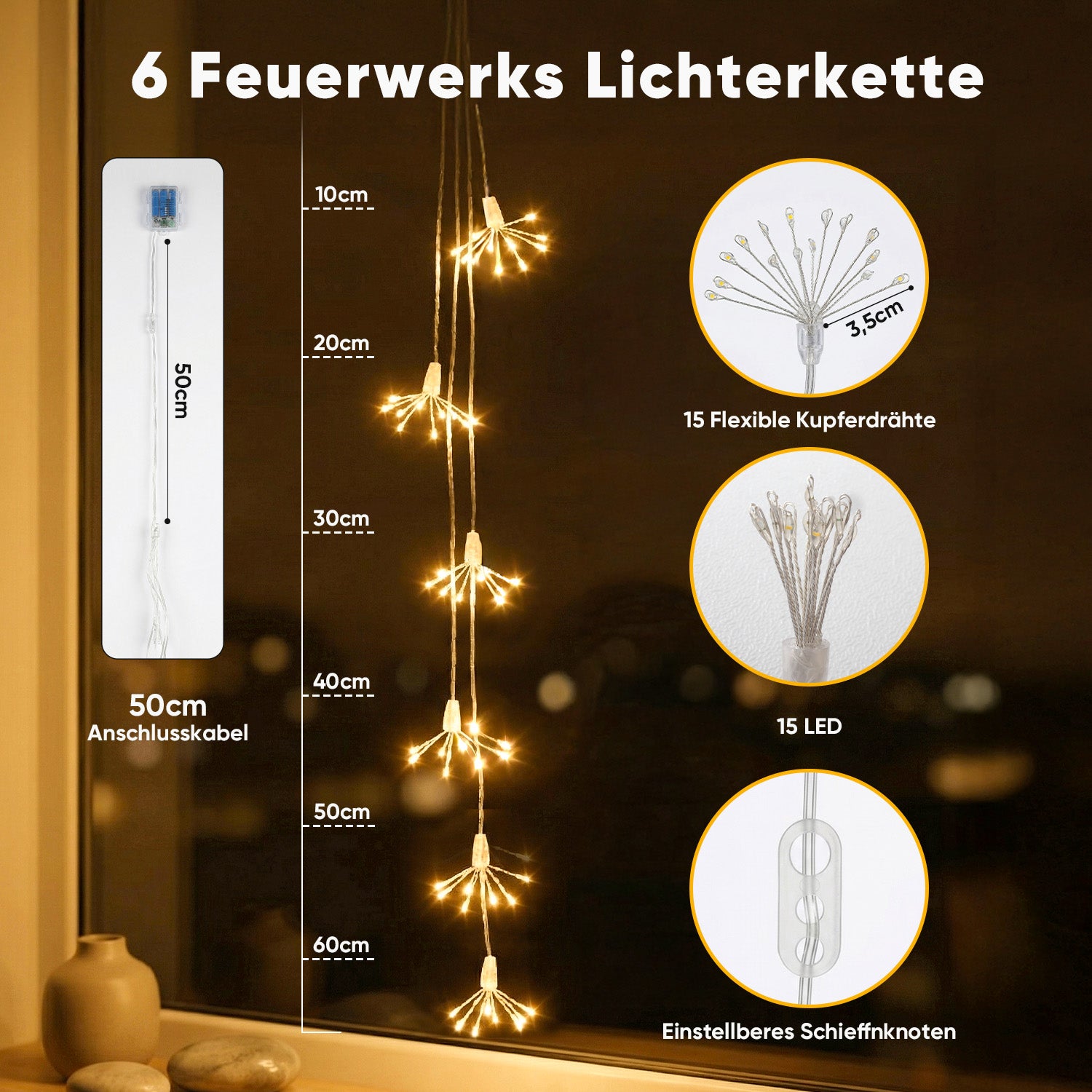 Salcar LED Feuerwerk Lichterkette Warmweiß – 45 / 90 LEDs, 3D Leuchtst – sekeymall