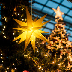 Salcar LED Papierstern 60 cm – Beleuchteter 3D Weihnachtsstern Gelb mit 18 Spitzen, Warmweißes Licht, Hängende Weihnachtsdeko für Fenster & Innenbereich