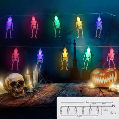 Salcar Halloween Skelett Lichterkette 1,8m – 10 LED Bunte Beleuchtung mit Batteriebetrieb, IP20 Wasserdicht, Gruselige Halloween Dekoration für Garten & Party