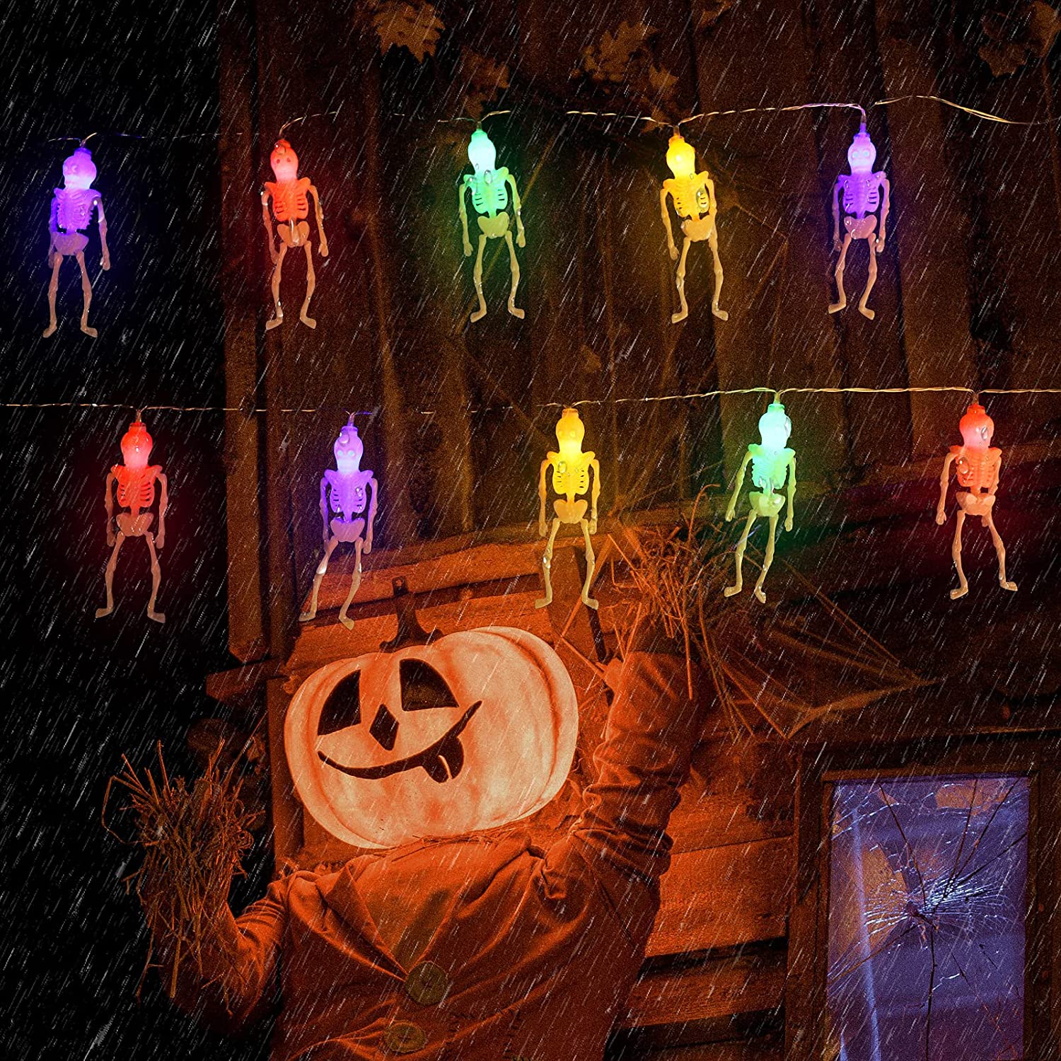 Salcar Halloween Skelett Lichterkette 1,8m – 10 LED Bunte Beleuchtung mit Batteriebetrieb, IP20 Wasserdicht, Gruselige Halloween Dekoration für Garten & Party
