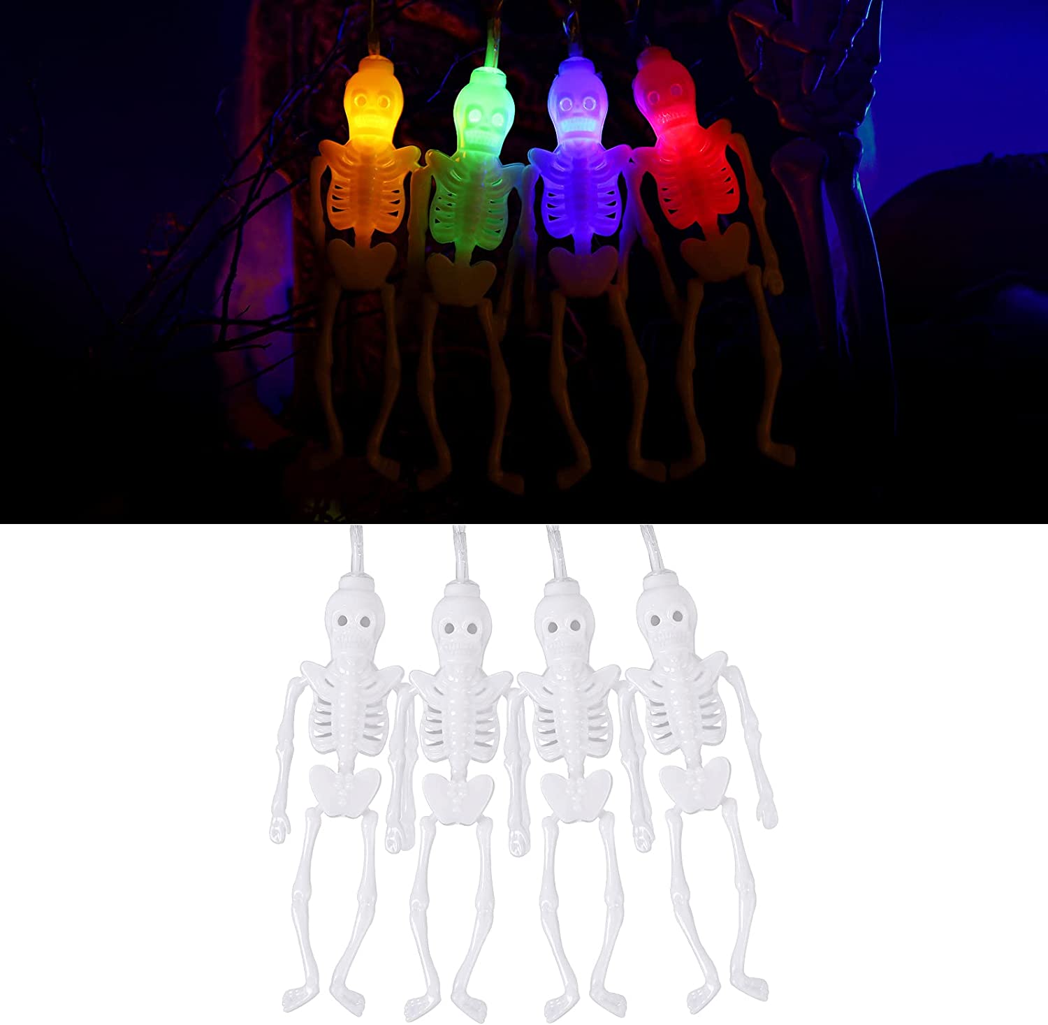 Salcar Halloween Skelett Lichterkette 1,8m – 10 LED Bunte Beleuchtung mit Batteriebetrieb, IP20 Wasserdicht, Gruselige Halloween Dekoration für Garten & Party