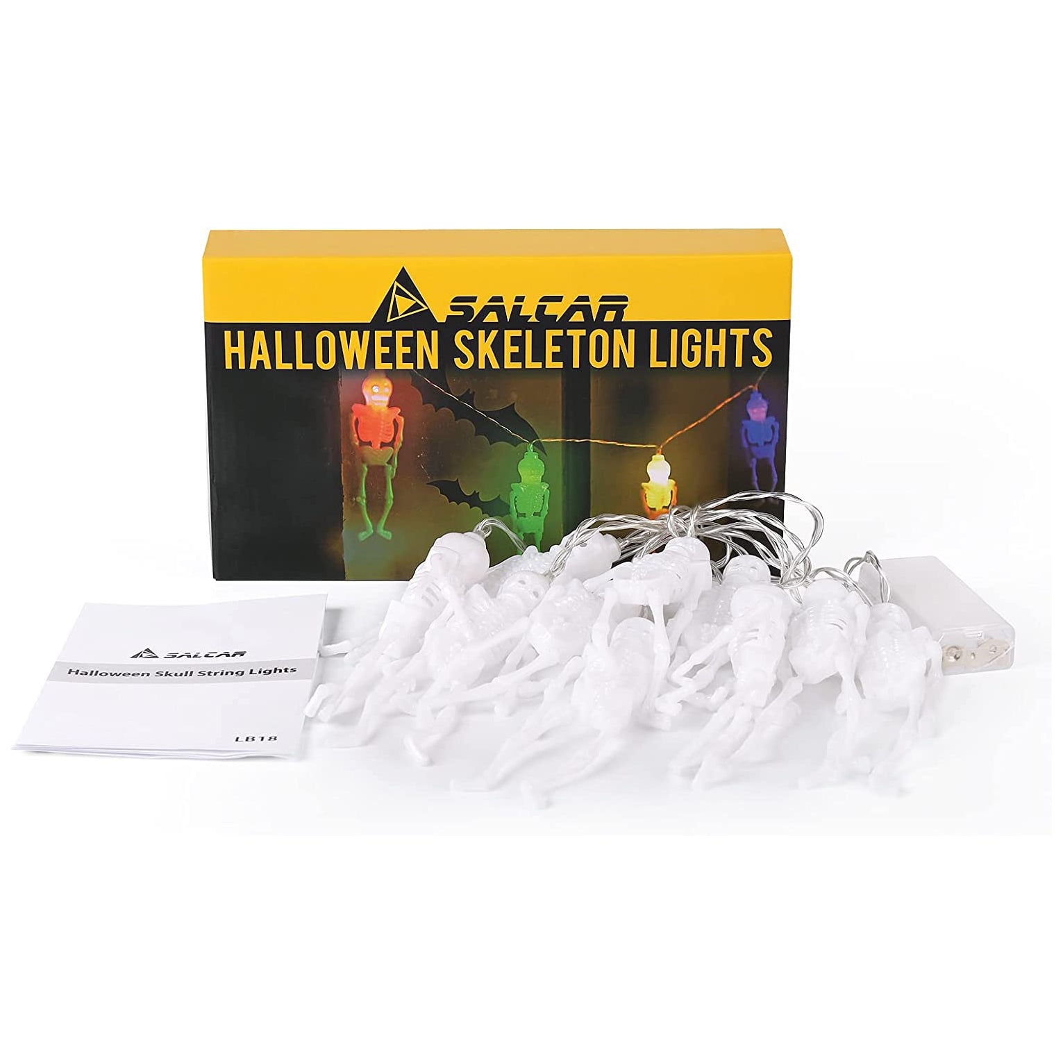 Salcar Halloween Skelett Lichterkette 1,8m – 10 LED Bunte Beleuchtung mit Batteriebetrieb, IP20 Wasserdicht, Gruselige Halloween Dekoration für Garten & Party