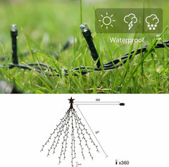 Salcar 3m LED Weihnachtsbaum-Lichterkette mit 10 Girlanden, Sternspitze & 360 LEDs – 8 Modi, Warmweiß, Sicher & Energiesparend Salcar