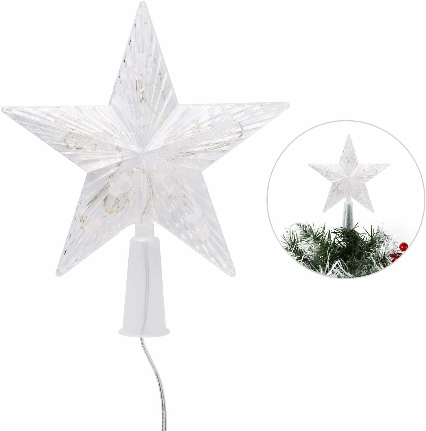 SALCAR 3m LED Weihnachtsbaum-Lichterkette mit 10 Girlanden, Sternspitze & 360 LEDs – 8 Modi, Warmweiß, Sicher & Energiesparend