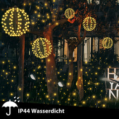 Salcar LED Weihnachtsbeleuchtung Außen 30 cm Kugel, 120 LEDs, Warmweiß, 8 Modi, Timer & Speicher, Wasserdicht, Hängende Lichter für Garten & Wohnzimmer